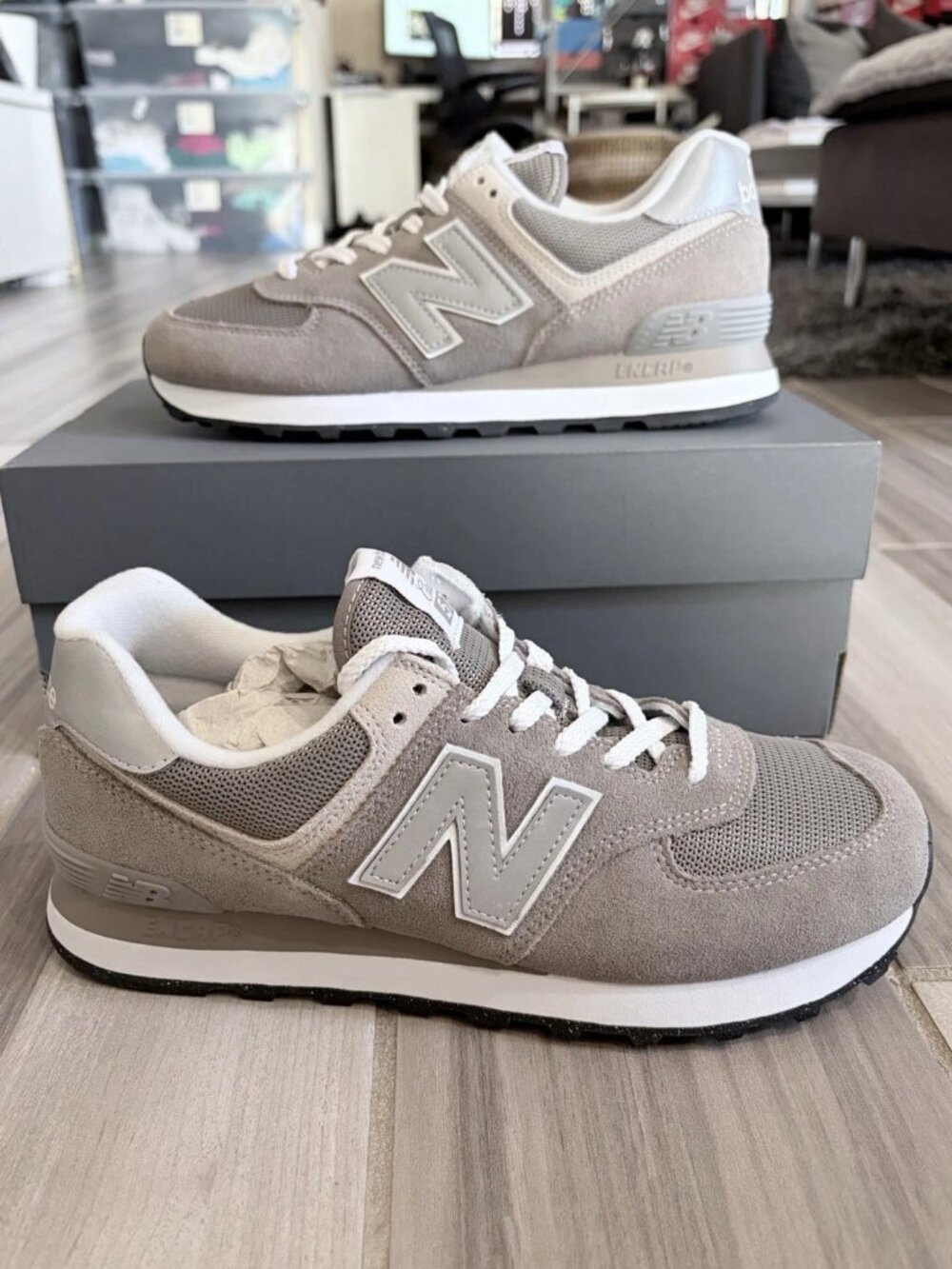 Men's New Balance 574 Shoes - Grey White ML574EVG